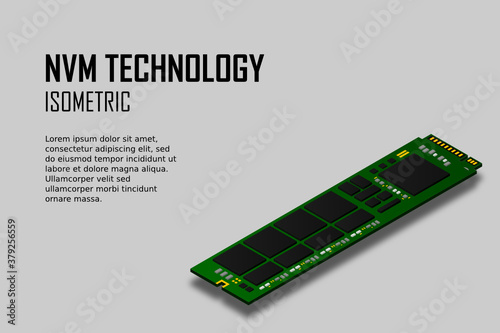 NVME Express M.2 memory realistic 3d isometric illustration, random access memory, personal computer hardware component, custom gaming and workstation accessories, vector illustration.