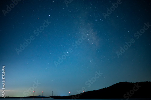 Mountains and blue night sky © daizuoxin