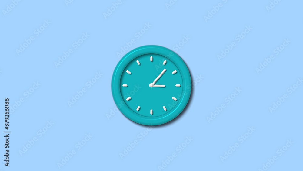Amazing cyan color 3d wall clock on aqua light background Amazing cyan color 3d wall clock on aqua light background