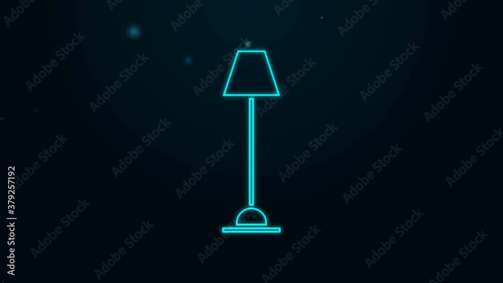 Glowing neon line Floor lamp icon isolated on black background. 4K Video motion graphic animation Glowing neon line Floor lamp icon isolated on black background. 4K Video motion graphic animation