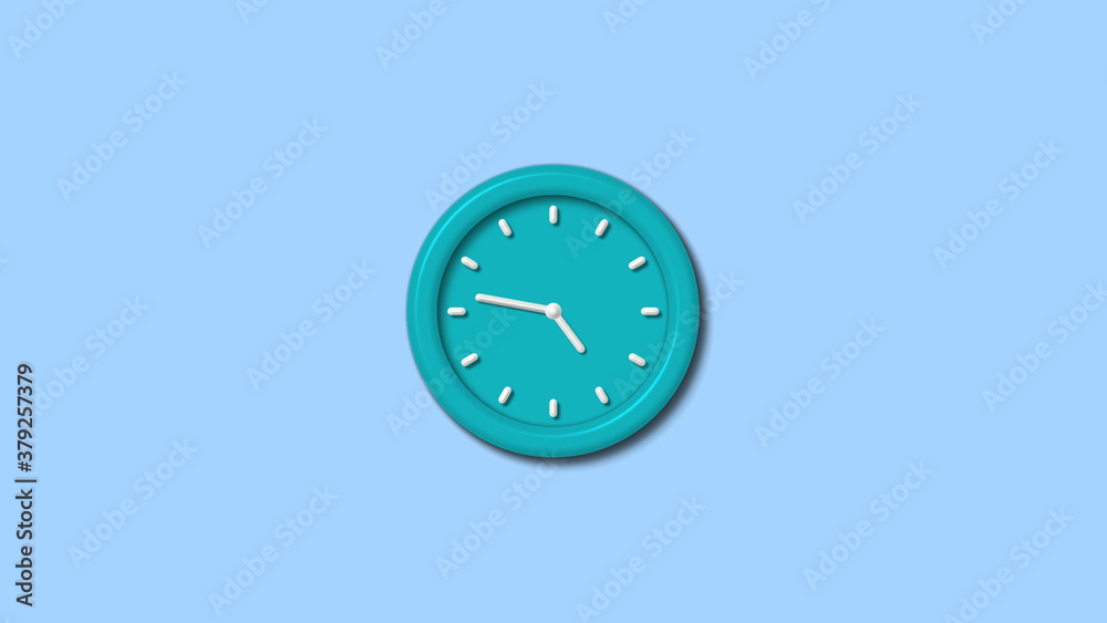 Amazing cyan color 3d wall clock on aqua light background Amazing cyan color 3d wall clock on aqua light background
