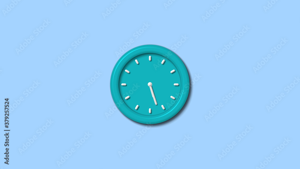 New cyan color 12 hours 3d wall clock isolated on aqua light background New cyan color 12 hours 3d wall clock isolated on aqua light background