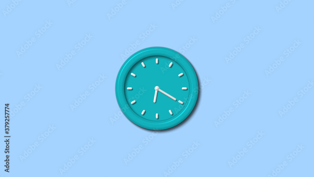New cyan color 12 hours 3d wall clock isolated on aqua light background New cyan color 12 hours 3d wall clock isolated on aqua light background