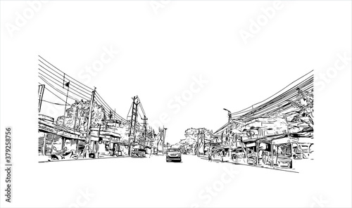 Building view with landmark of Barrackpore is a city in the West Bengal state of India. Hand drawn sketch illustration in vector. photo