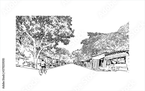 Building view with landmark of Barrackpore is a city in the West Bengal state of India. Hand drawn sketch illustration in vector. photo