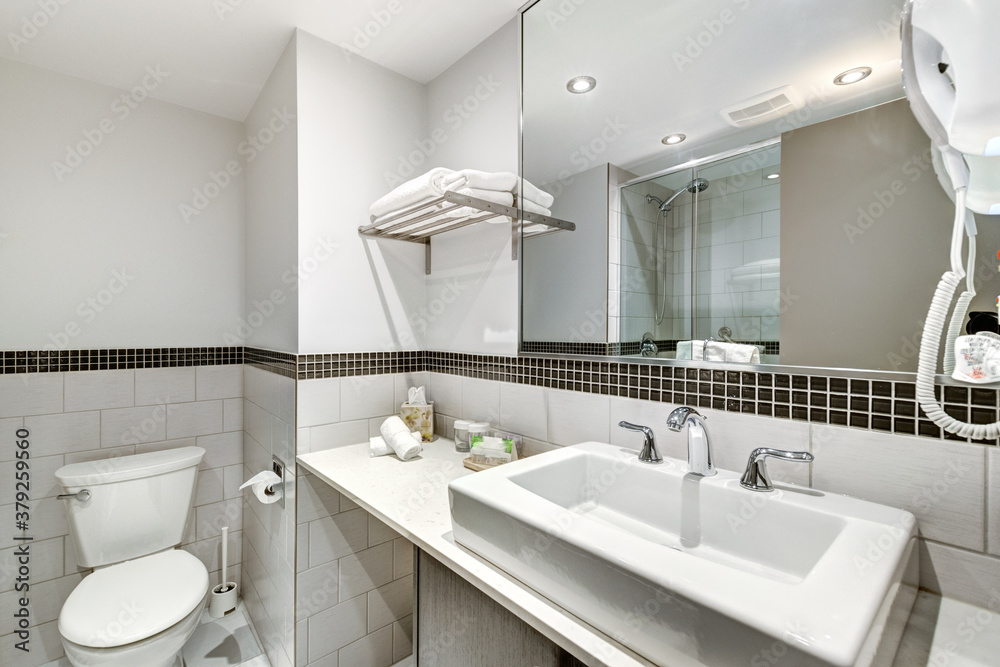 Fototapeta premium Real estate photography - Modern Scandinavian Style Hotel rooms in Montreal, Canada