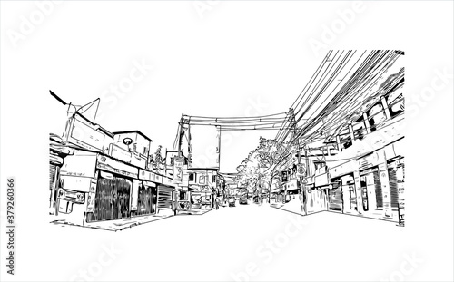 Building view with landmark of Barrackpore is a city in the West Bengal state of India. Hand drawn sketch illustration in vector. photo