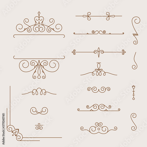 Collection of vintage patterns. Flourishes calligraphic ornaments and frames. Retro style of design elements, postcard, banners, logos. Vector template
