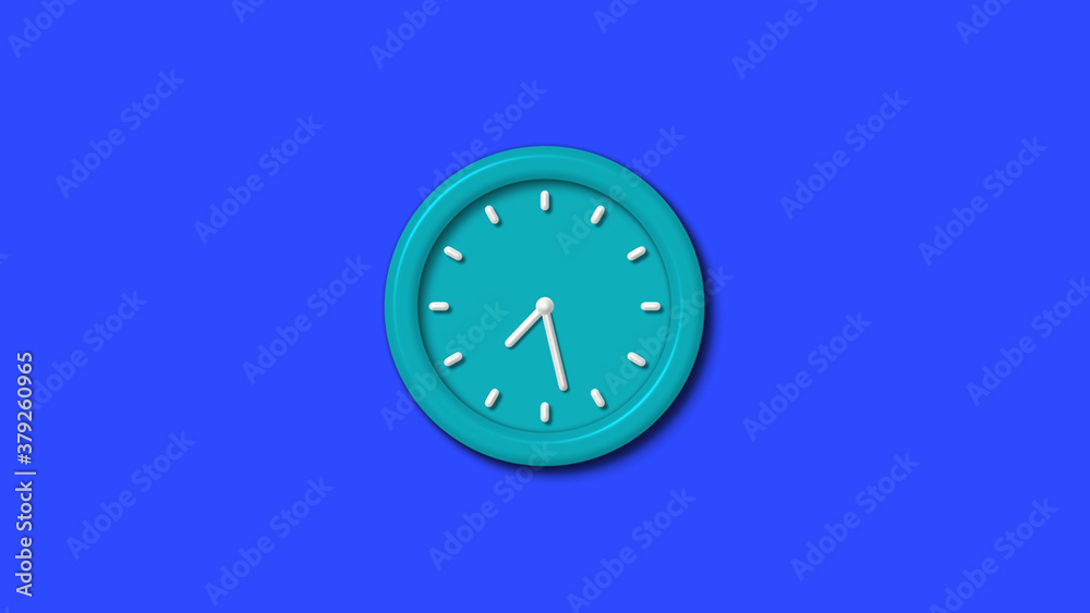 Cyan color 12 hours 3d wall clock on blue background Cyan color 12 hours 3d wall clock on blue background