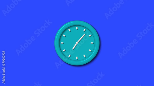 Cyan color 12 hours 3d wall clock on blue background