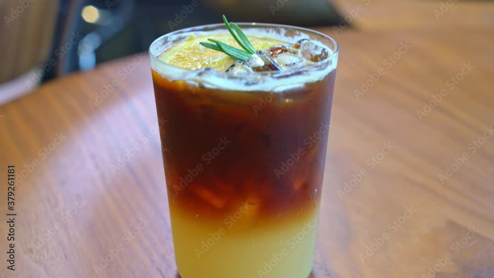 yuzu orange coffee glass in coffee shop yuzu orange coffee glass in coffee shop