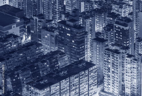 Night scene of aerial view of Hong Kong City