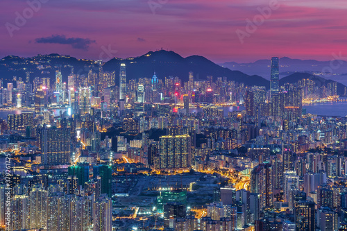 Aerial view of Hong Kong city at dusk © leeyiutung