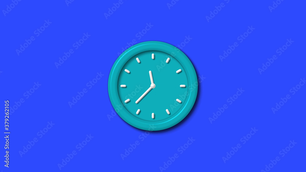 New cyan color 3d wall clock on blue background,wall clock