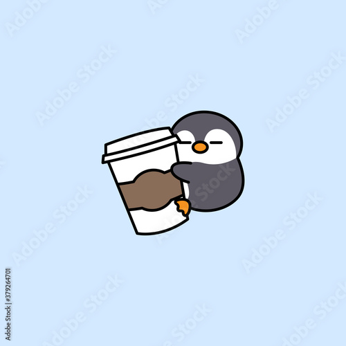 Cute penguin loves coffee cartoon, vector illustration