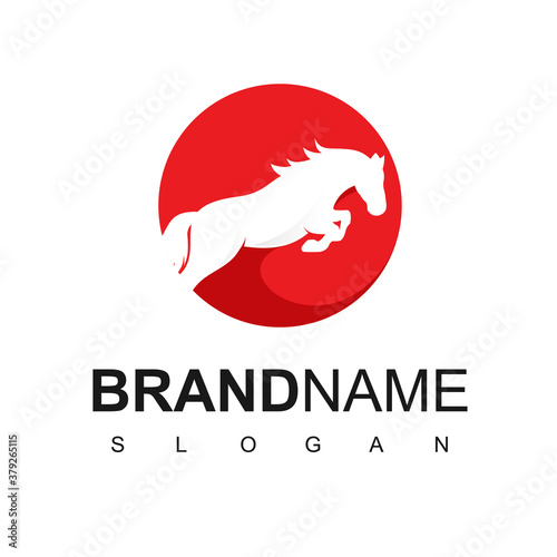 Horse Logo. Farm, Tournament, Fast Symbol With Circle Red Background.