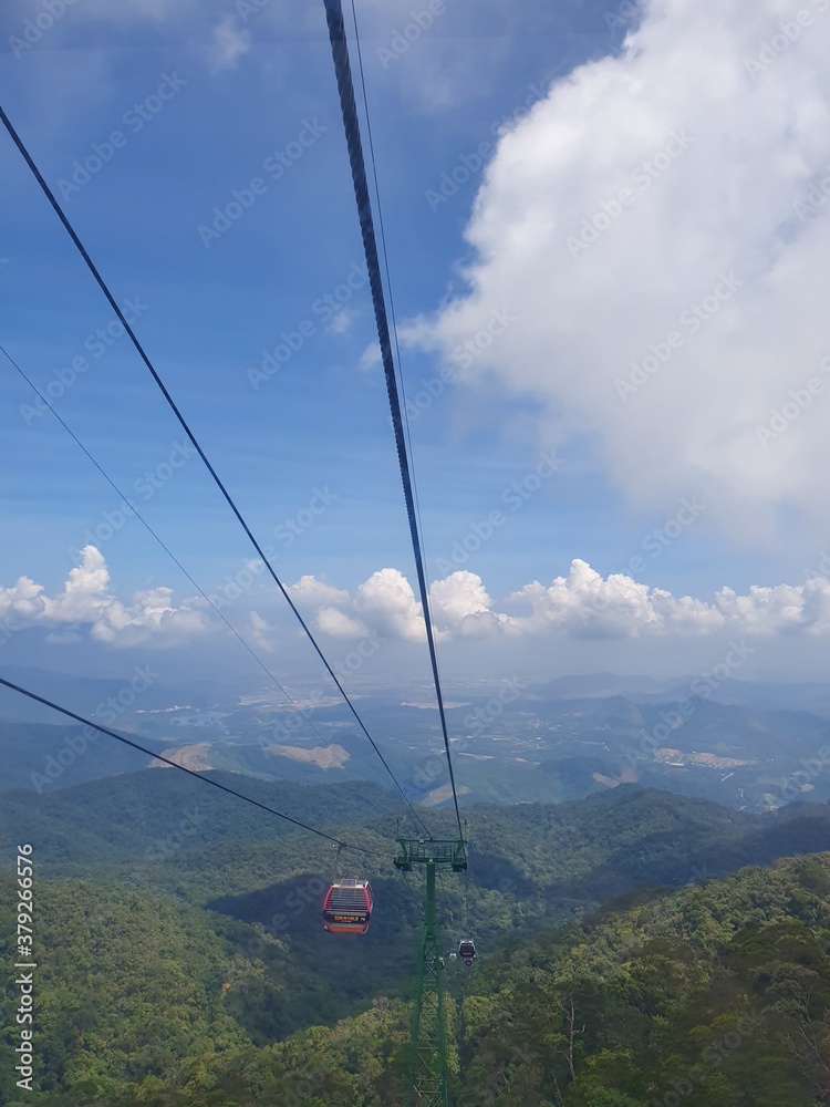 Sky view from cable car in the mountains of East Asia