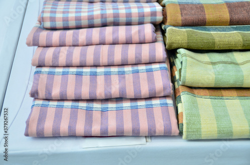 Colorful handwoven cloth on the table