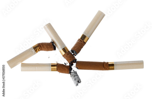 Extinguished butt of cigarette isolated on white