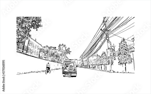 Building view with landmark of Barrackpore is a city in the West Bengal state of India. Hand drawn sketch illustration in vector.