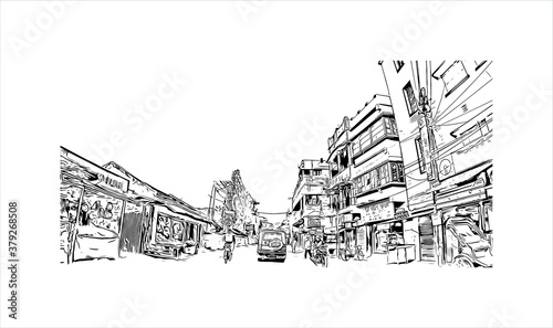 Building view with landmark of Barrackpore is a city in the West Bengal state of India. Hand drawn sketch illustration in vector.