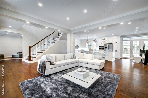 Real estate photography - New big luxury modern house in Montreal's suburb partially furnished with backyard, empty rooms, closets, basement and garage