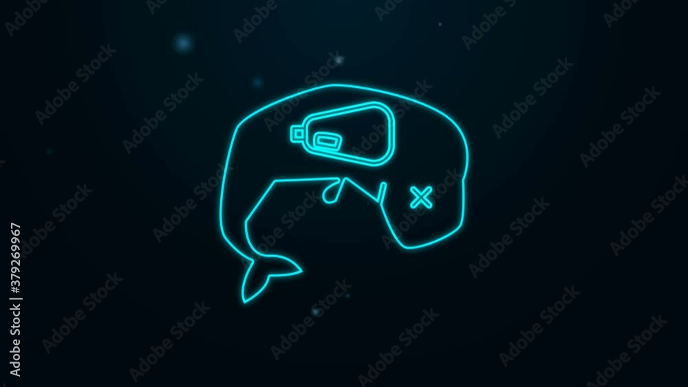 Glowing neon line Environment protection concept whale dead icon isolated on black background. 4K Video motion graphic animation Glowing neon line Environment protection concept whale dead icon isolated on black background. 4K Video motion graphic animation
