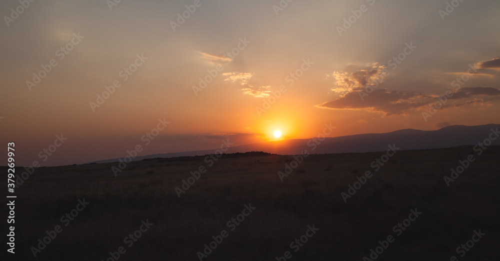 Beautiful view. Sunset at field. Armenia