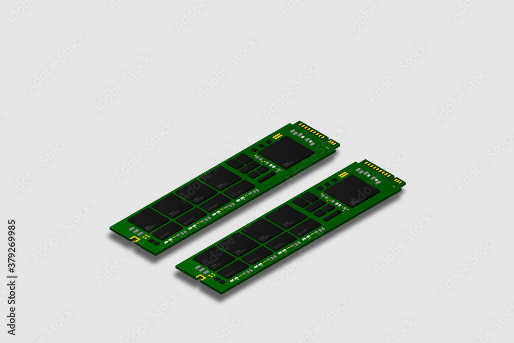 NVME Express M.2 memory realistic 3d isometric illustration, random access memory, personal computer hardware component, custom gaming and workstation accessories, vector illustration. NVME Express M.2 memory realistic 3d isometric illustration, random access memory, personal computer hardware component, custom gaming and workstation accessories, vector illustration.