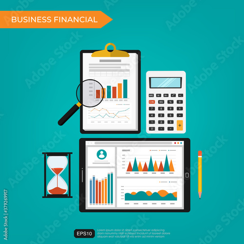 Business financial concept with modern chart and graphics elements template. Flat vector illustration