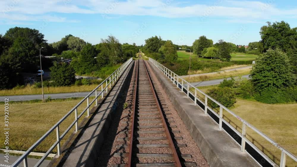 Drone flying over railroad bridge in summer part1 Drone flying over railroad bridge in summer part1