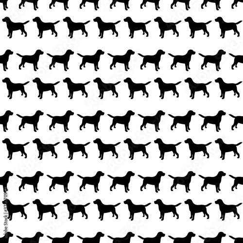 Black silhouette of a dog on a white background. Vector illustration. Seamless pattern.