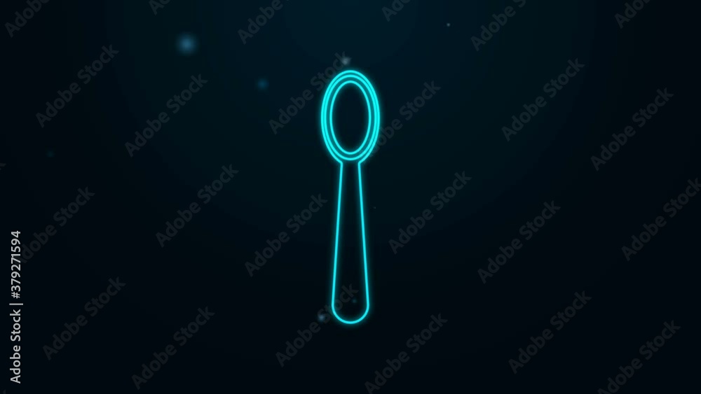 Glowing neon line Disposable plastic spoon icon isolated on black background. 4K Video motion graphic animation Glowing neon line Disposable plastic spoon icon isolated on black background. 4K Video motion graphic animation