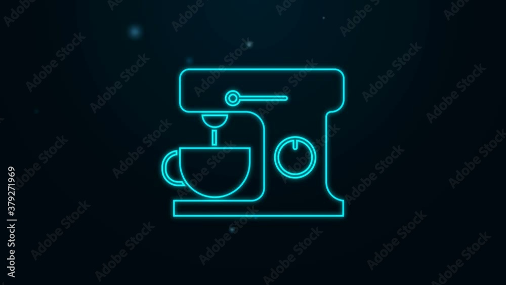 Glowing neon line Electric mixer icon isolated on black background. Kitchen blender. 4K Video motion graphic animation Glowing neon line Electric mixer icon isolated on black background. Kitchen blender. 4K Video motion graphic animation