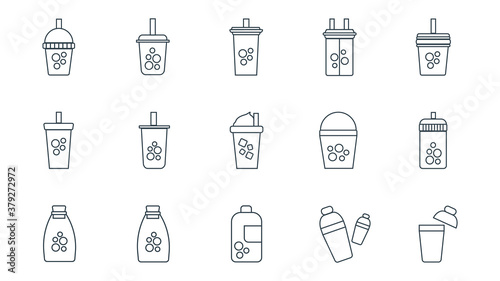 Bubble Tea icon set. Vector icons design for pearl milk tea, bubble, shake, drinks, tea leaves, fruit and joice.