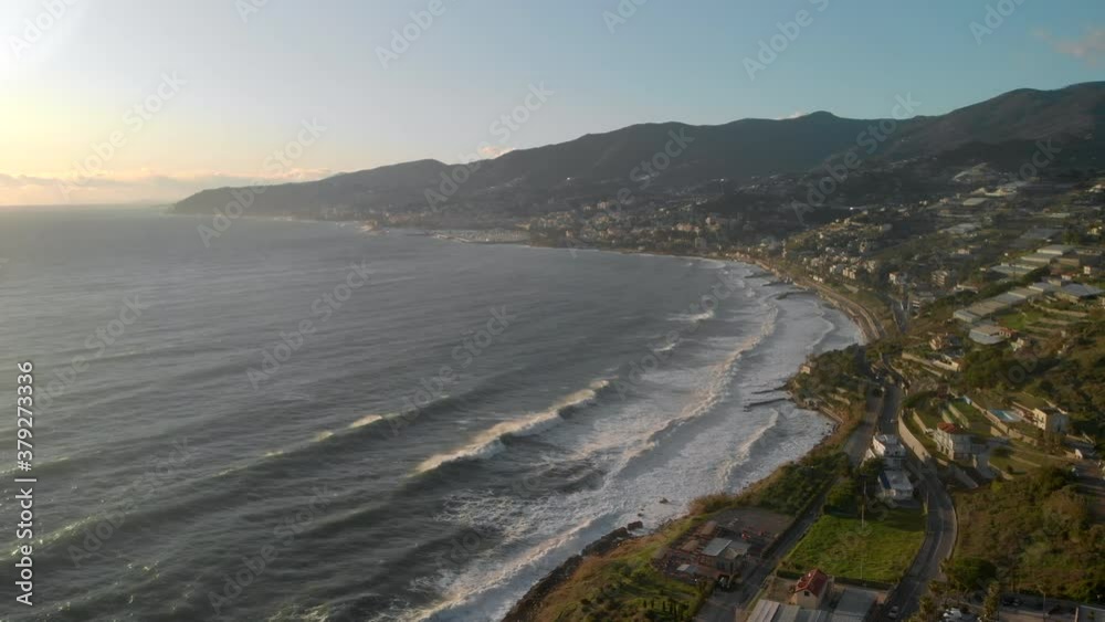 Beautiful Sanremo Italian city on Mediterranean coast, 4K aerial sunset view Beautiful Sanremo Italian city on Mediterranean coast, 4K aerial sunset view