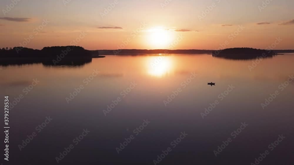 Sunset Over Lake Aerial. Slow Forward Move. Sunset Over Lake Aerial. Slow Forward Move.