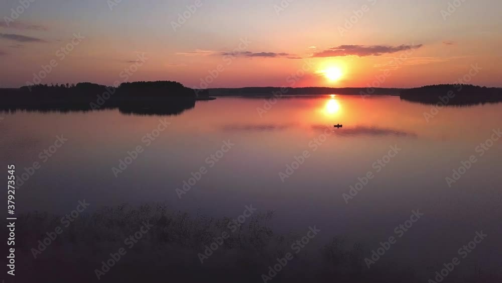 Sunset Over Lake Aerial. Sideways Move. Sunset Over Lake Aerial. Sideways Move.