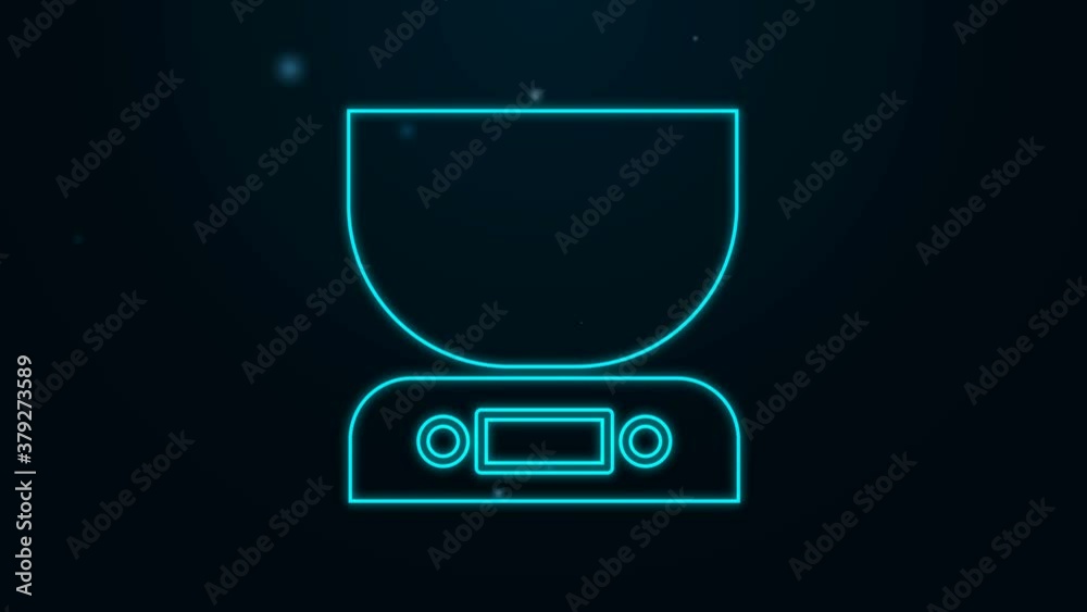 Glowing neon line Electronic scales icon isolated on black background. Weight measure equipment. 4K Video motion graphic animation Glowing neon line Electronic scales icon isolated on black background. Weight measure equipment. 4K Video motion graphic animation