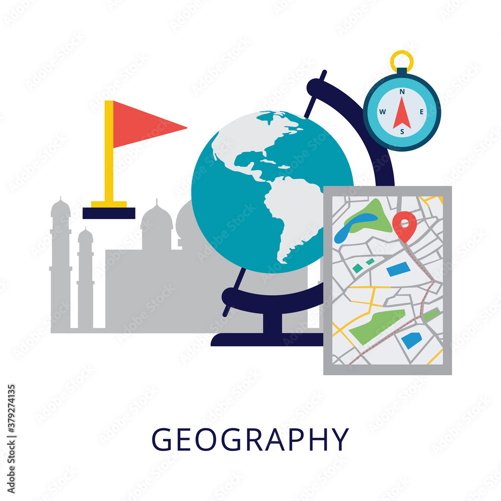 Geography school subject logo banner template flat vector illustration