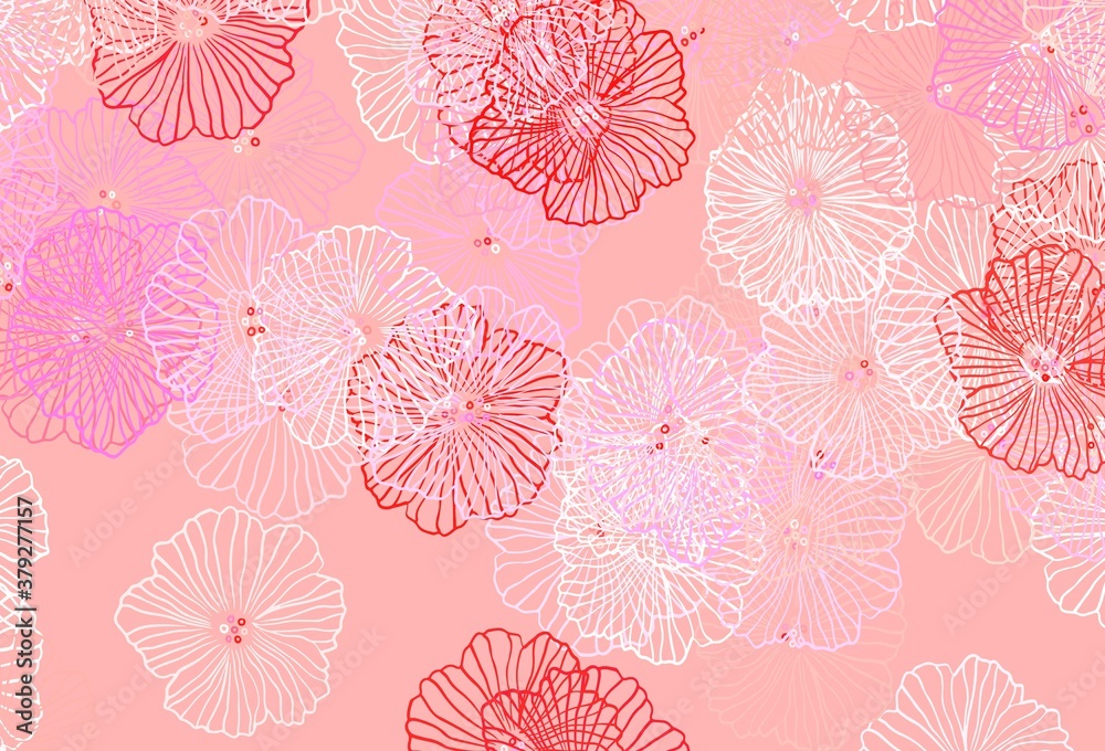 Fototapeta Light Pink vector doodle texture with leaves.