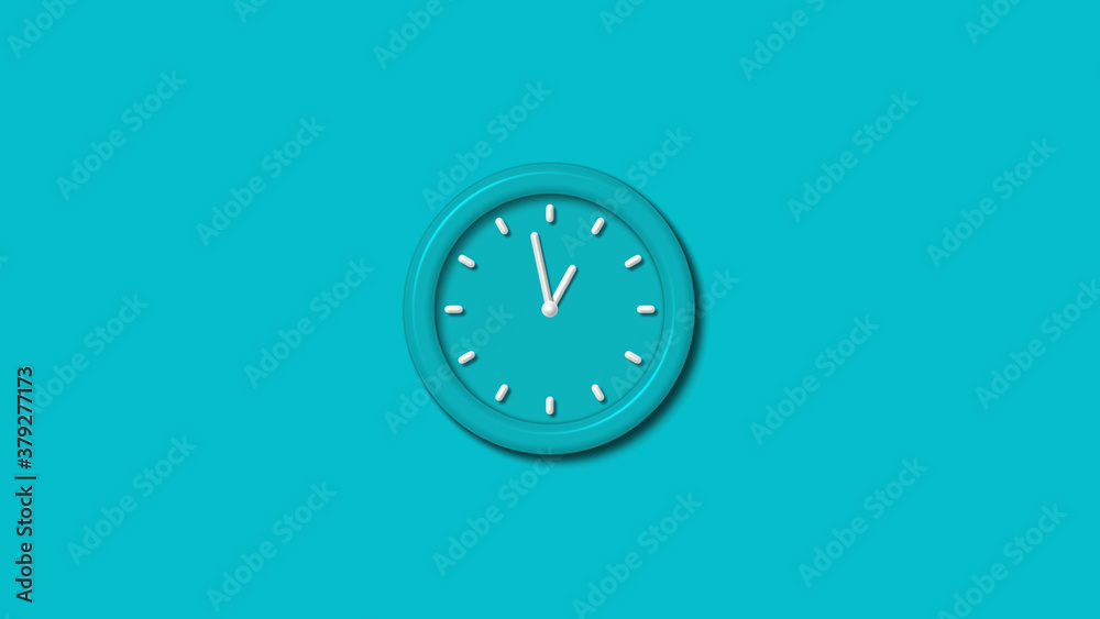 Beautiful cyan color 3d wall clock isolated on cyan background,clock icon Beautiful cyan color 3d wall clock isolated on cyan background,clock icon