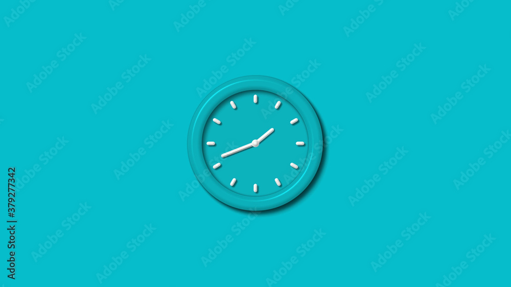 Beautiful cyan color 3d wall clock isolated on cyan background,clock icon Beautiful cyan color 3d wall clock isolated on cyan background,clock icon