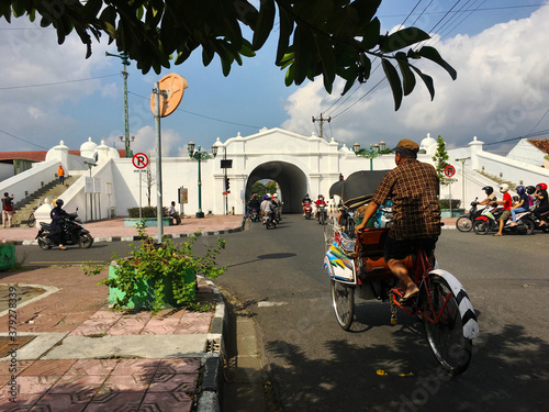 Yogyakarta, Indonesia - July 18, 2020: vehicle traffic in Plengkung Gading Yogyakarta photo