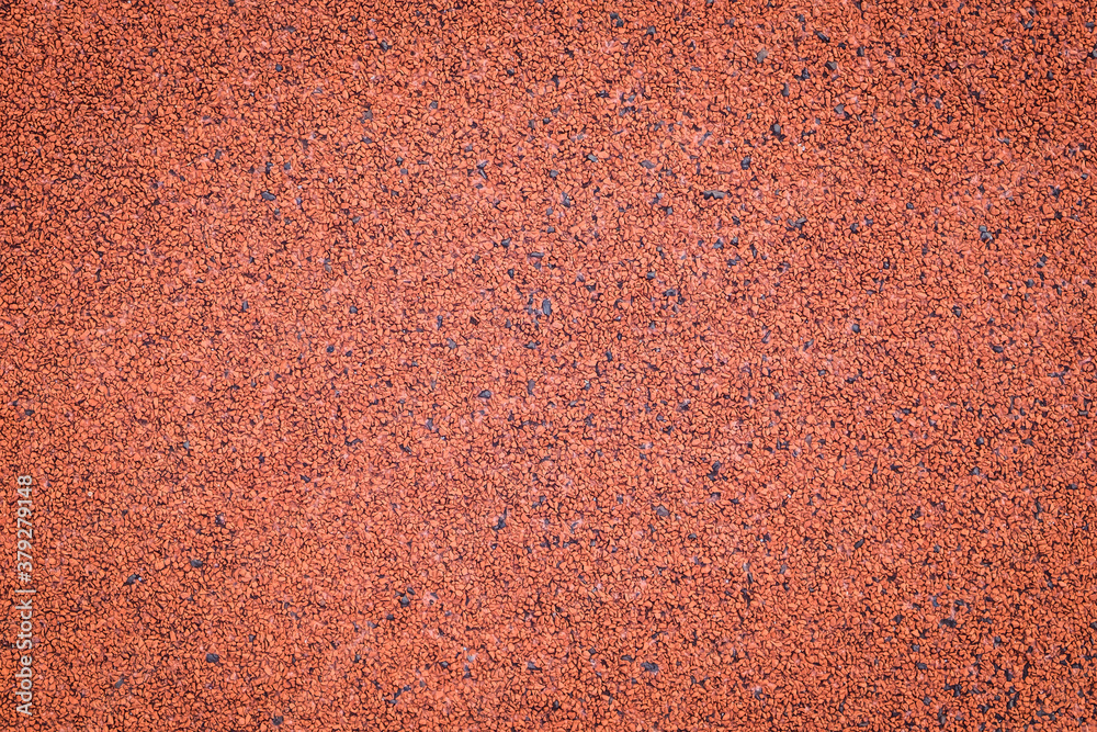 Fototapeta premium Empty red running track in the arena stadium. Top view