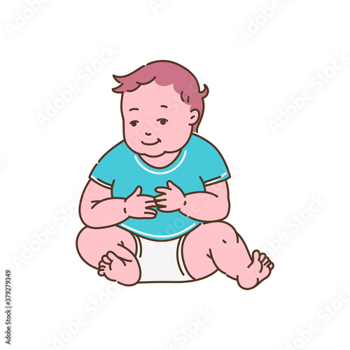 Cute sitting baby cartoon character sketch vector illustration isolated.