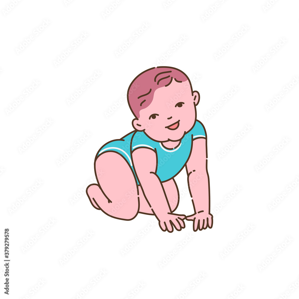 Infant child crawling on hands and knees, sketch vector illustration isolated. Infant child crawling on hands and knees, sketch vector illustration isolated.