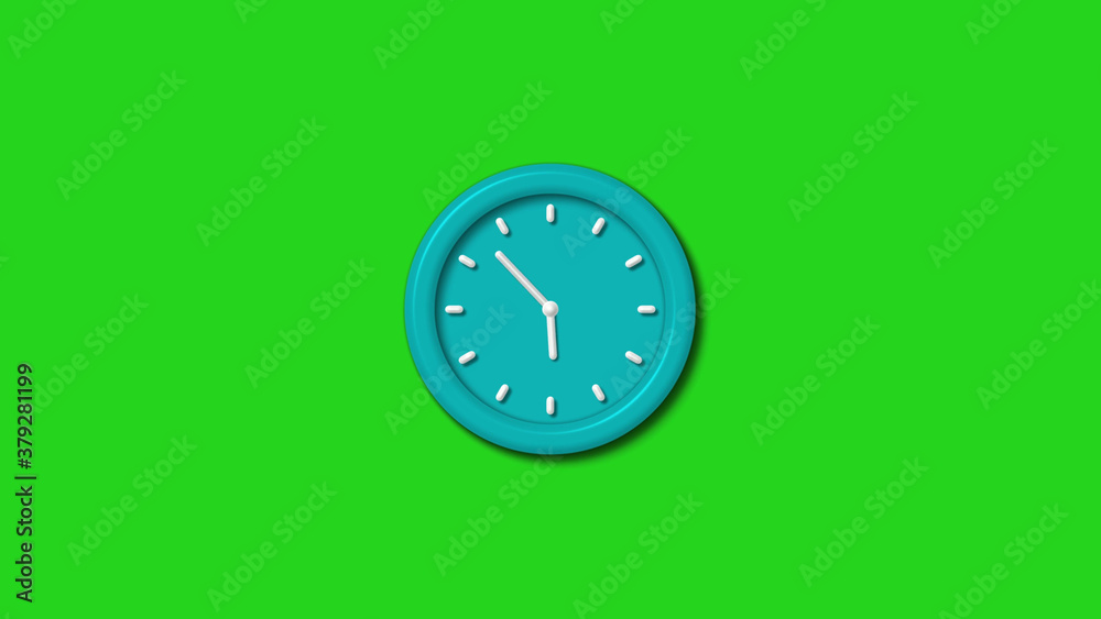 Cyan color 12 hours 3d wall clock isolated on green background,wall clock Cyan color 12 hours 3d wall clock isolated on green background,wall clock