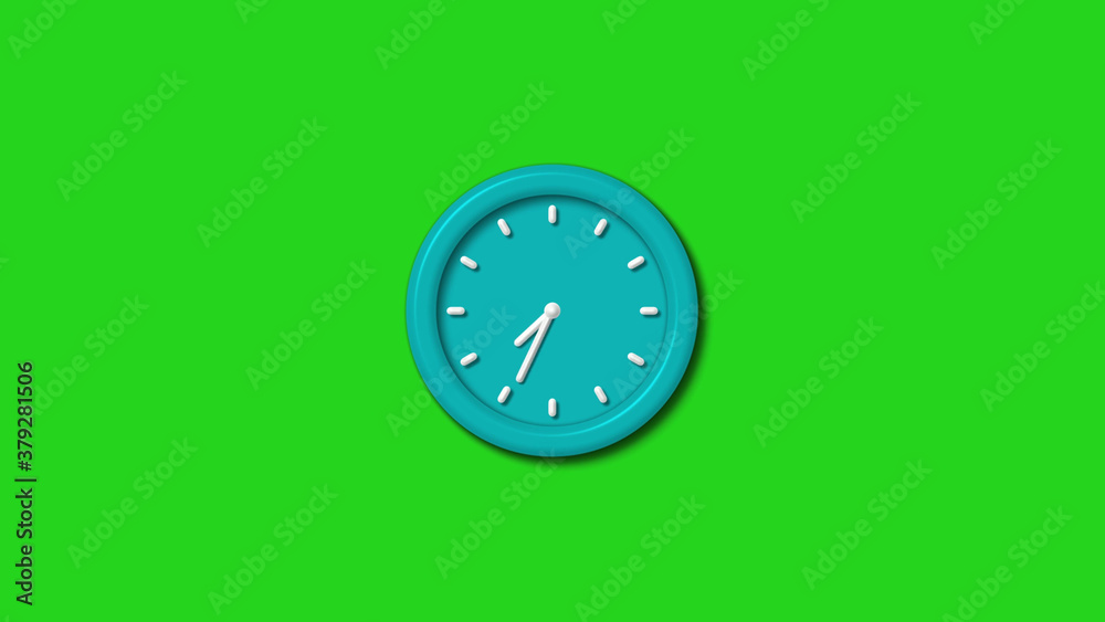 Cyan color 12 hours 3d wall clock isolated on green background,wall clock Cyan color 12 hours 3d wall clock isolated on green background,wall clock
