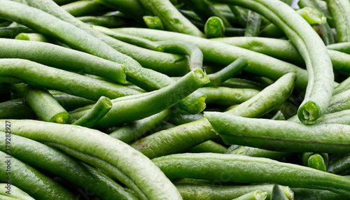 Boiled green beans background. Close-up
